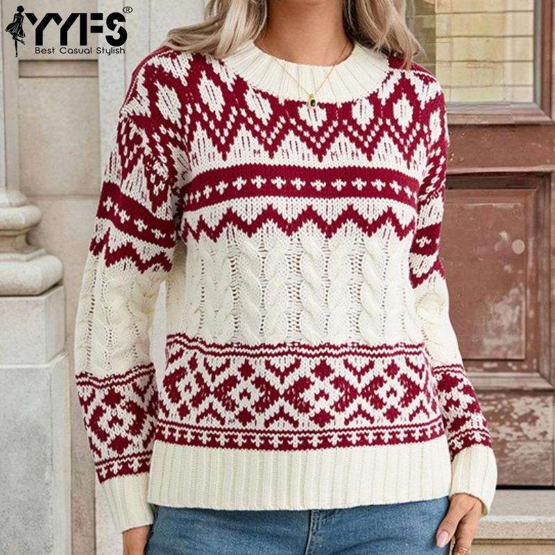 YYFS Women's Fashion Casual Fall Winter Long Sleeve O-Neck Sweaters