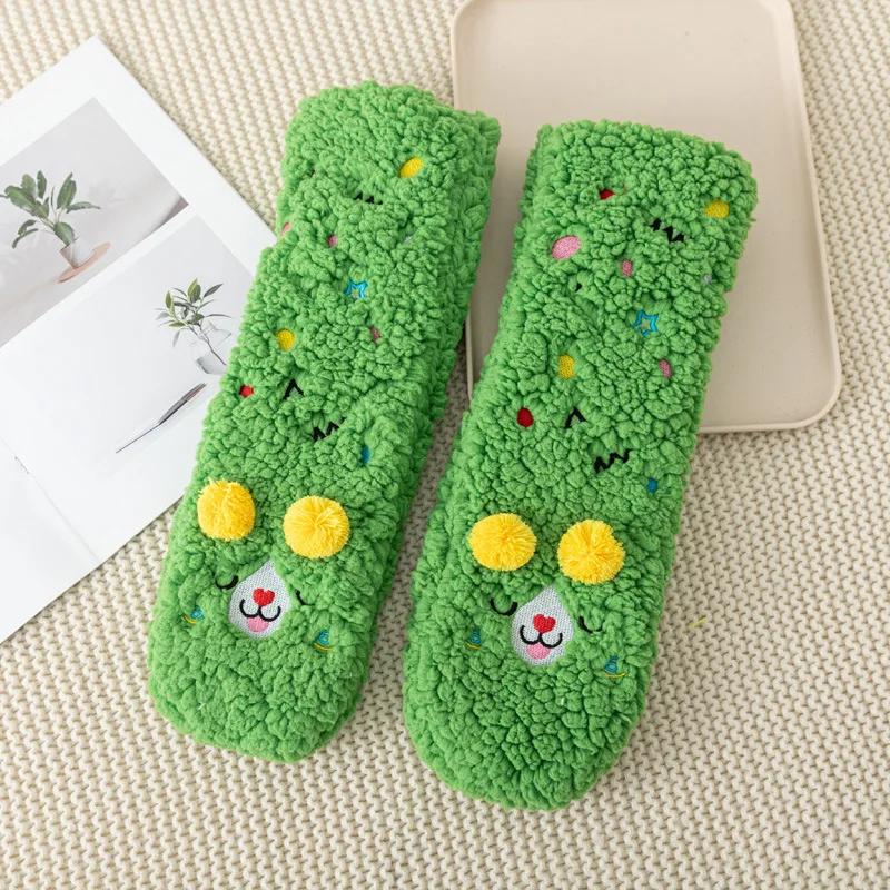 Women's Winter Socks Funny Thickened Warm Medium Tube Sock Warm Kawaii Cartoon Home Floor Coral Velvet Girls Fluffy Stockings