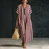 Locker sitzendes gestreiftes Kaftan-Kleid mit V-Ausschnitt und kurzen Ärmeln für Damen, lässiges langes Maxikleid mit Taschen
