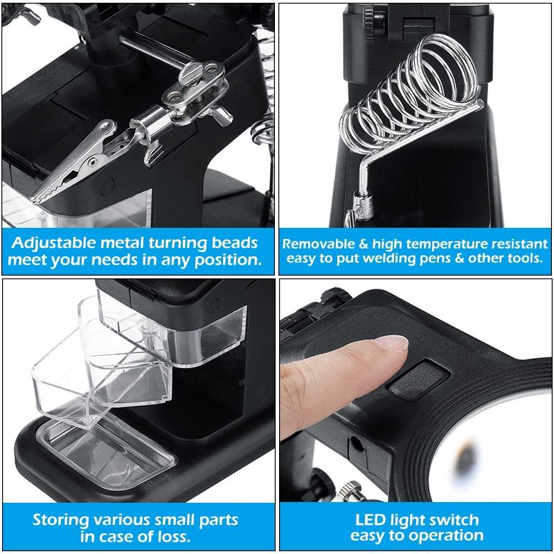 Soldering Iron Station Stand Welding Magnifying Glass Clip Clamp 3Hand Desktop Magnifier Solder  White/Black