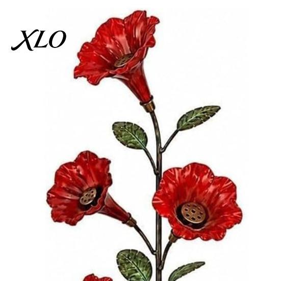 Metal Bird Feeding Station Red Flower Hummingbird Feeder with Ground Stake, Feeder, Outdoor Lawn Ornament Watering for Yard Patio Decoration