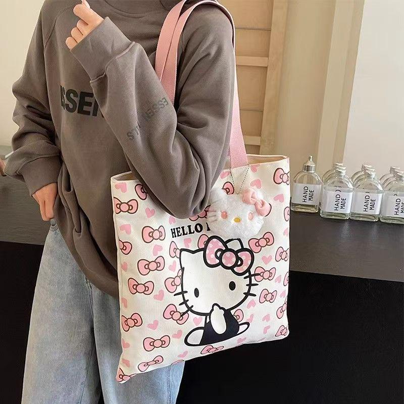 Hello Kitty Cartoon Print Canvas Tragetasche - Koreanischer Lässiger Stil Schulter-Handtasche