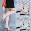 Summer/Autumn/Summer New Korean Edition One Line Buckle High Heel Shoes Pointed Hollow Sequin Single Shoes Thin Heel Women