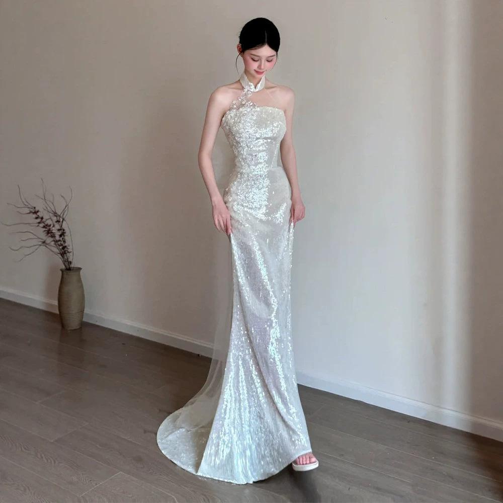Fishtail Toast Dress Bride Sequined Banquet Neck Evening Dress Engagement Light Luxury Niche Going Out Yarn Welcome Dress Skirt