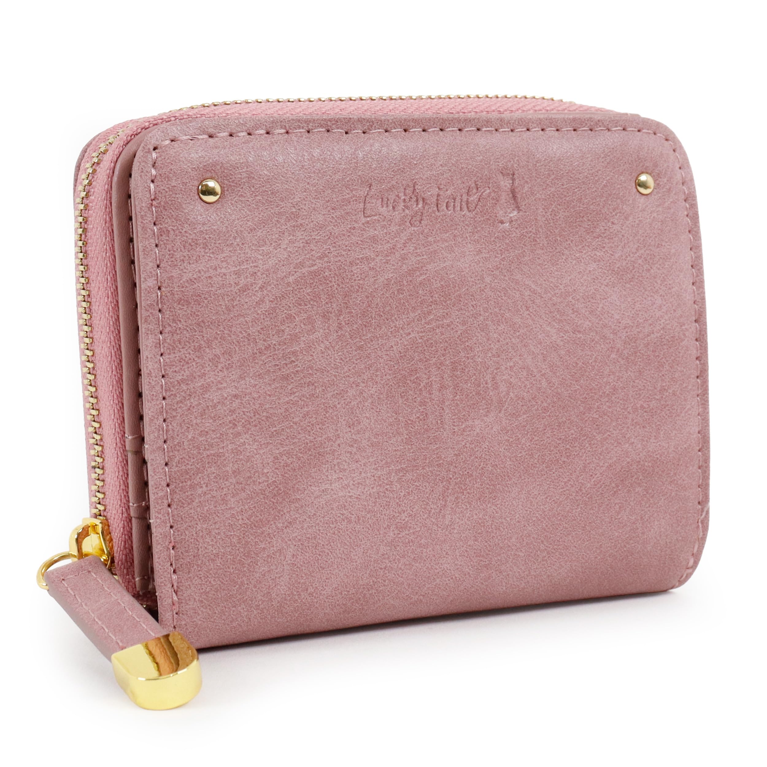 Счастливый Хвост Кошелек-бумажник с Круглой Простой Кошкой Натуральный Женский на Молнии, Дизайн, Силуэт, (розовый) розовый