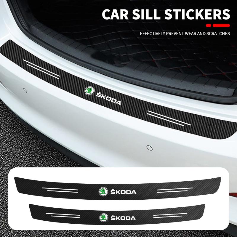 VAN4 Carbon Fiber Car Styling Door Trunk Threshold Protector Sticker For Skoda Octavia MK2 MK3 2 3 A7 Fabia Karoq Kodiaq Rapid