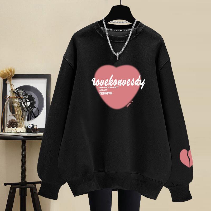 Factory wholesale niche crew neck sweater women's loose fashion pure cotton velvet thickened spring and autumn winter
