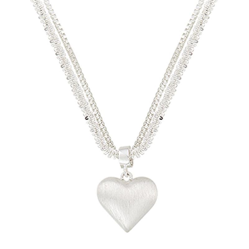 Frosted Bright Silver Brushed Love Necklace Double-Layer Chain Solid Three-Dimensional Peach Heart Collarbone Chain