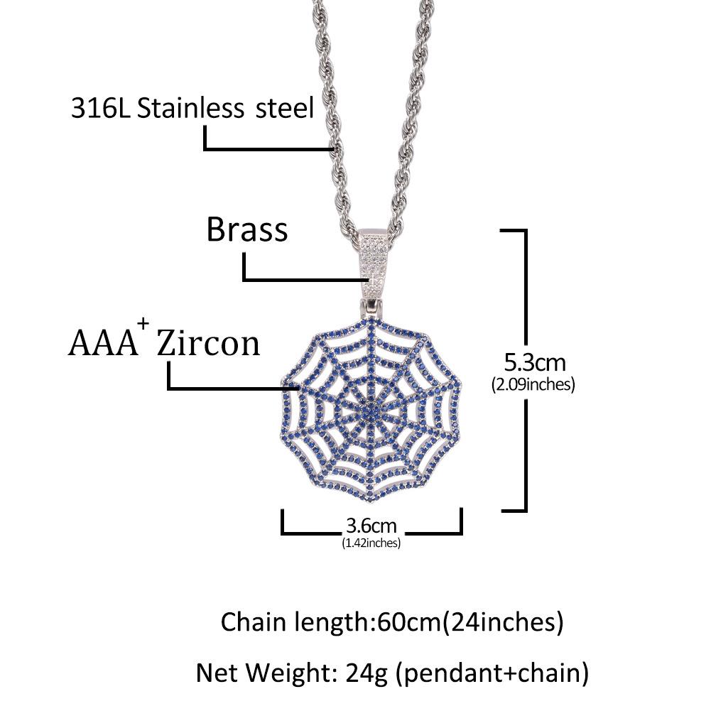 3A Zircon Spider Web Pendant Necklace, European American Cross-border Unique Mesh Design Short Trendy Statement Jewelry