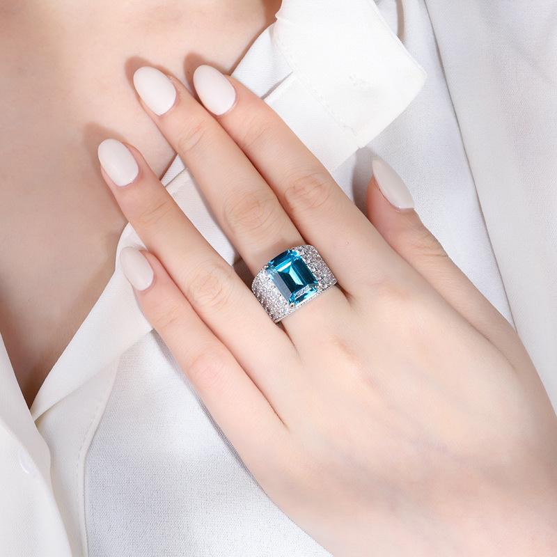 Jewelry Aquamarine Yellow Diamond Geometric Adjustable Diamond Ring Main Stone 10 * 14