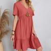 Women's Fashion Summer Spring Solid Color Print Short Sleeve V-Neck High Waist Casual Dresses