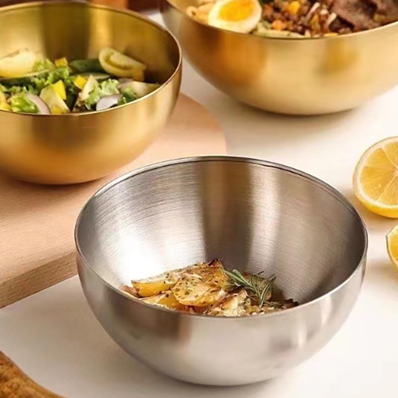 קערות סלט פירות מפלדת אל-חלד מוזהבת קערת מרק אורז אטריות ראמן כלי אוכל למטבח כלי הגשה קערות ערבוב