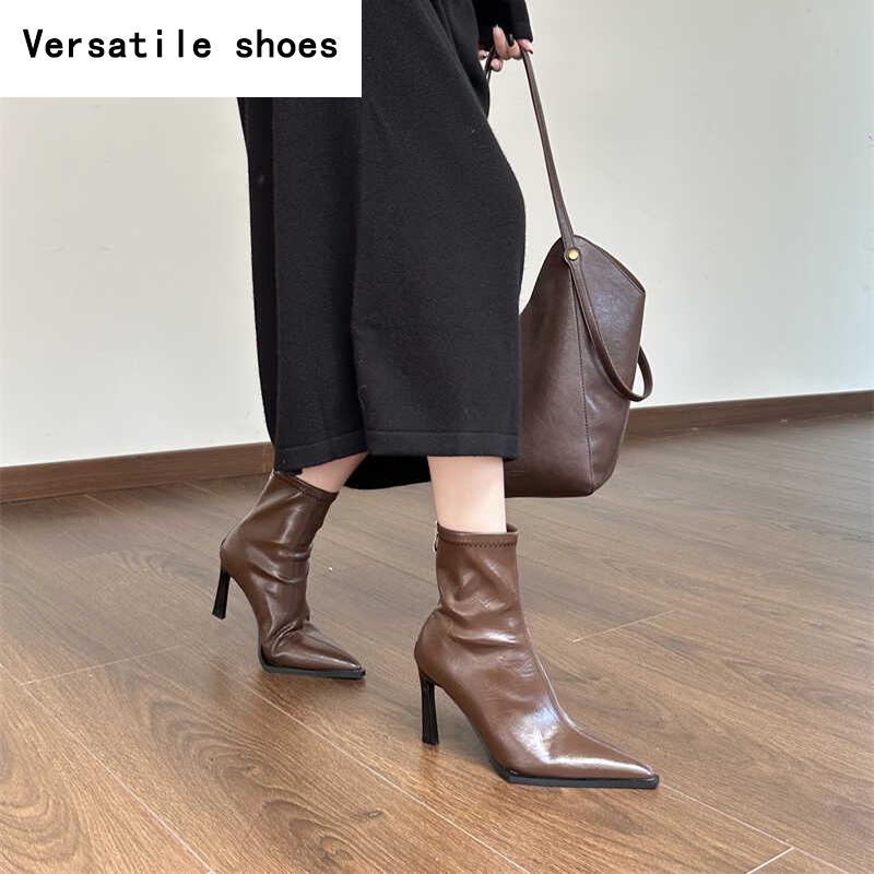 Street Style Women Ankle Boots Fashion Pointed Toe Short Booties Designer Thin High Heels Stripper Shoes Botas Mujer
