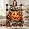 Welcome Jack O Lantern Bow Coral Fleece Blanket Halloween Decor