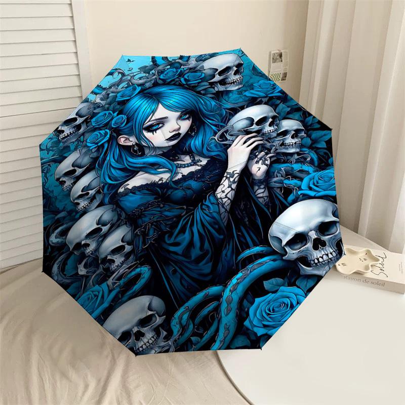 

1PC Skulls Roses Umbrella-8-Rib Reinforced Portable Folding Travel Suitable for All Seasons Outdoor Daily Use-H0375