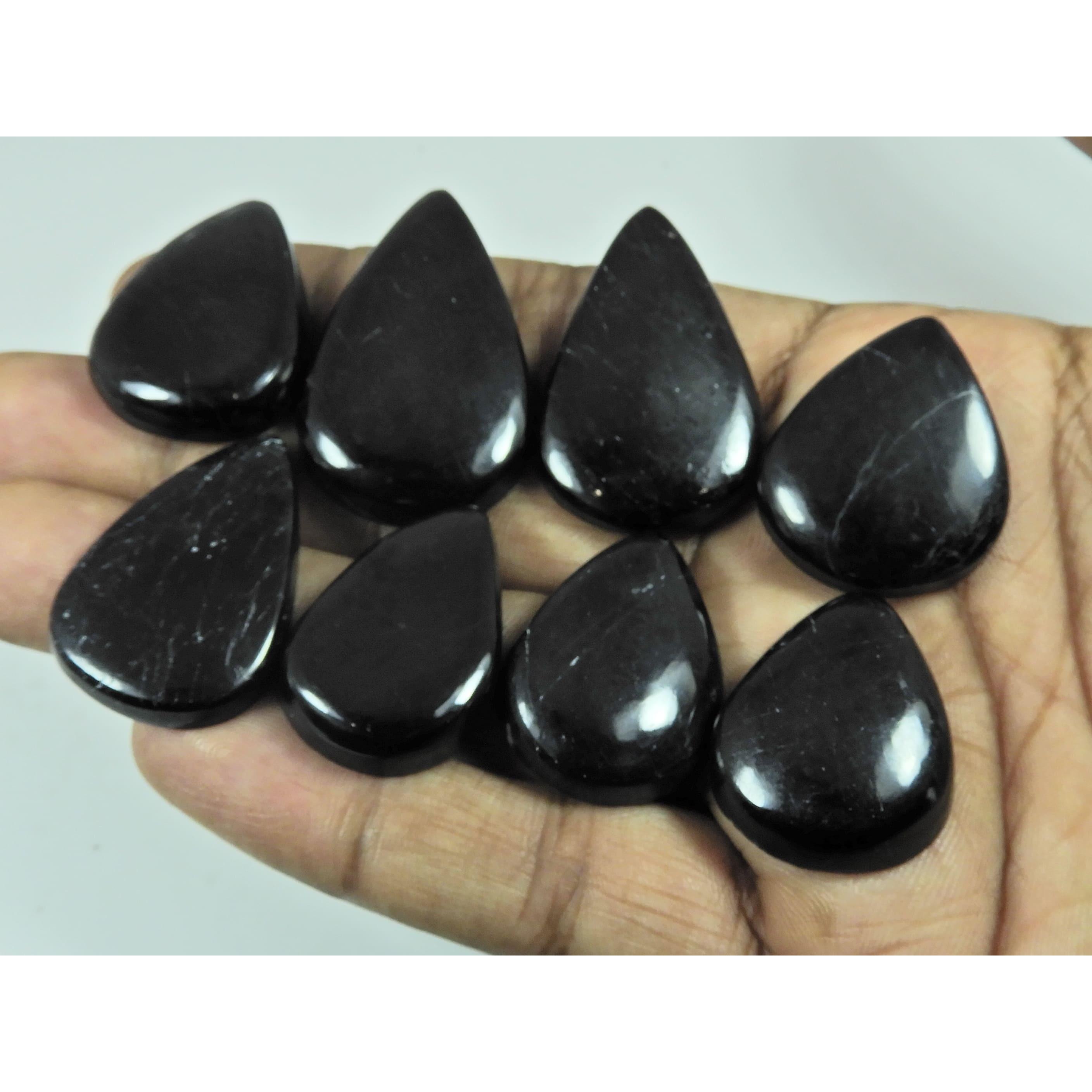 338Cts.Natural Black Tourmaline Pear Shape Cabochon Loose Gemstone 08Pcs Lot C-2913