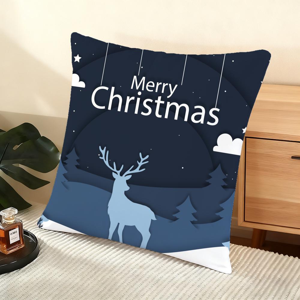 Blue And White Moose Cushion Cover Silky Short Plush Home Sofa Cushion Cover - Invisible Zipper Home Decoration