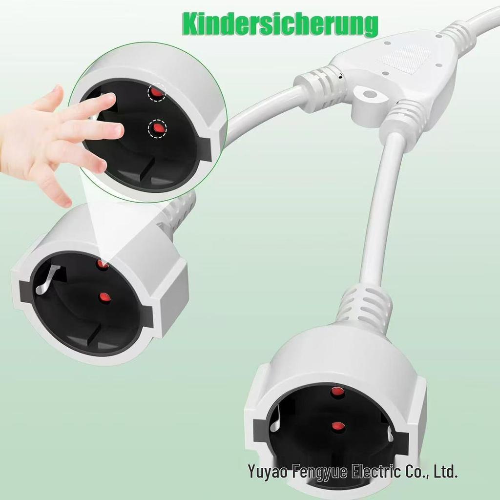 European Standard 3x1.5mm² Power Cord Plug with 0.34m Length and Dual Socket