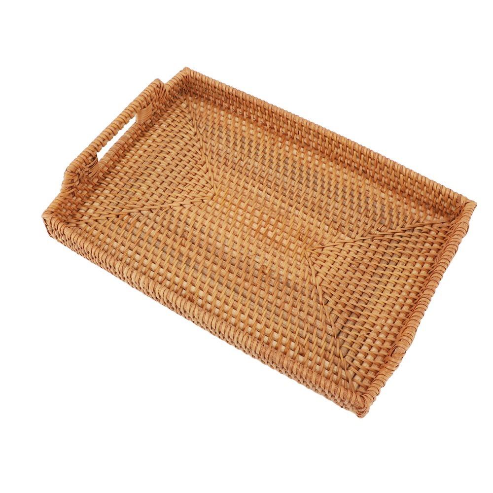Woven Craft Tray with Handles Woven Fiber Decorative Tray Storage Tray Food Serving