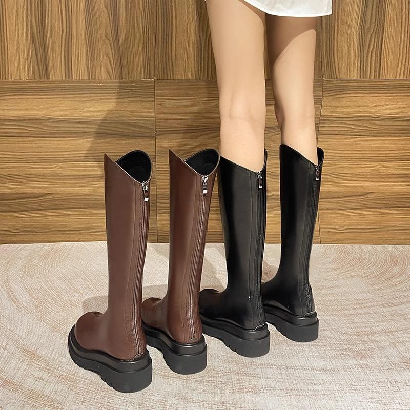 Thick-soled knight boots women's new spring and autumn single boots thin boots high boots but knee boots increase in height