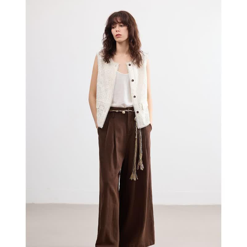 Demana French Lace Jacquard Sleeveless Top M