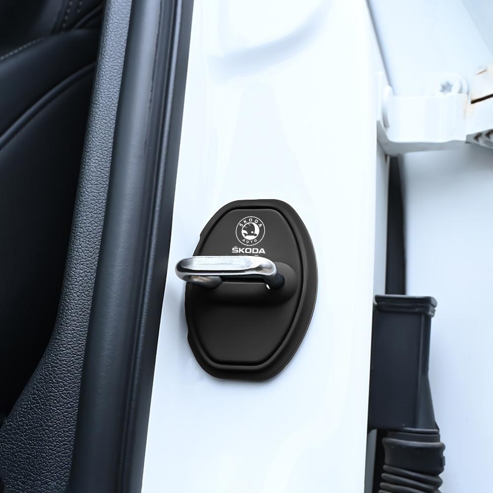 HGC2 2Pcs Car Door Lock Buckle Silicone Protective Cover for Skoda Octavia 3 2 A5 A7 Superb 3 Fabia 2 Karoq Rapid Kamiq Accessories
