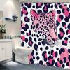Leopard Head & Spots Shower Curtain - Pink & White Leopard, Yellow Eyes, Black Spots, Minimalist Design, Machine Washable