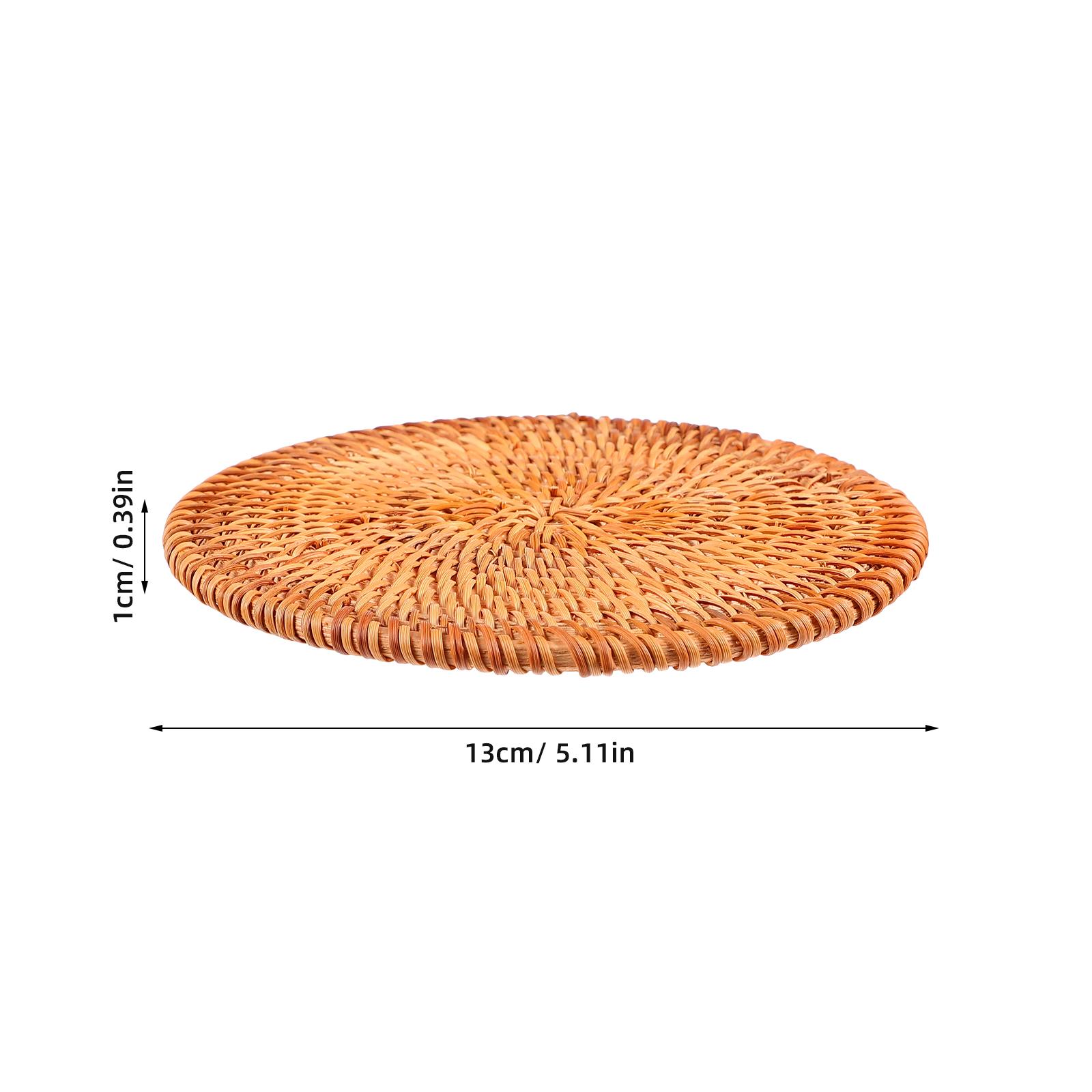 2Pcs Rattan Insulation Pads Handwoven Rustic Trivets for Dining Table Boho Round Woven Coasters Heat Resistant Cup Mats