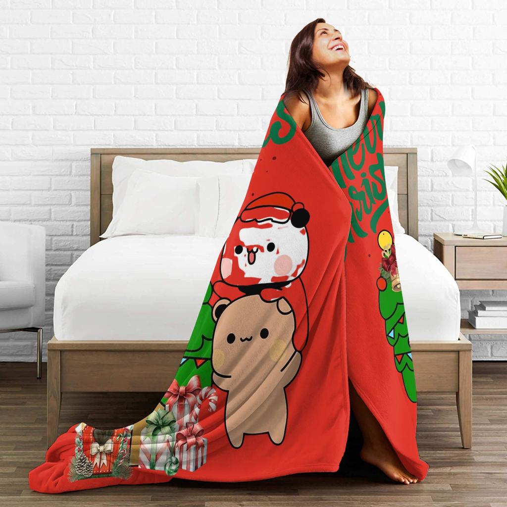 Bubu and Dudu Merry Christmas Tree Cute Santa Blanket Warm Soft Throw Blanket Winter Couch Chair Sofa Bed Funny Bedspread