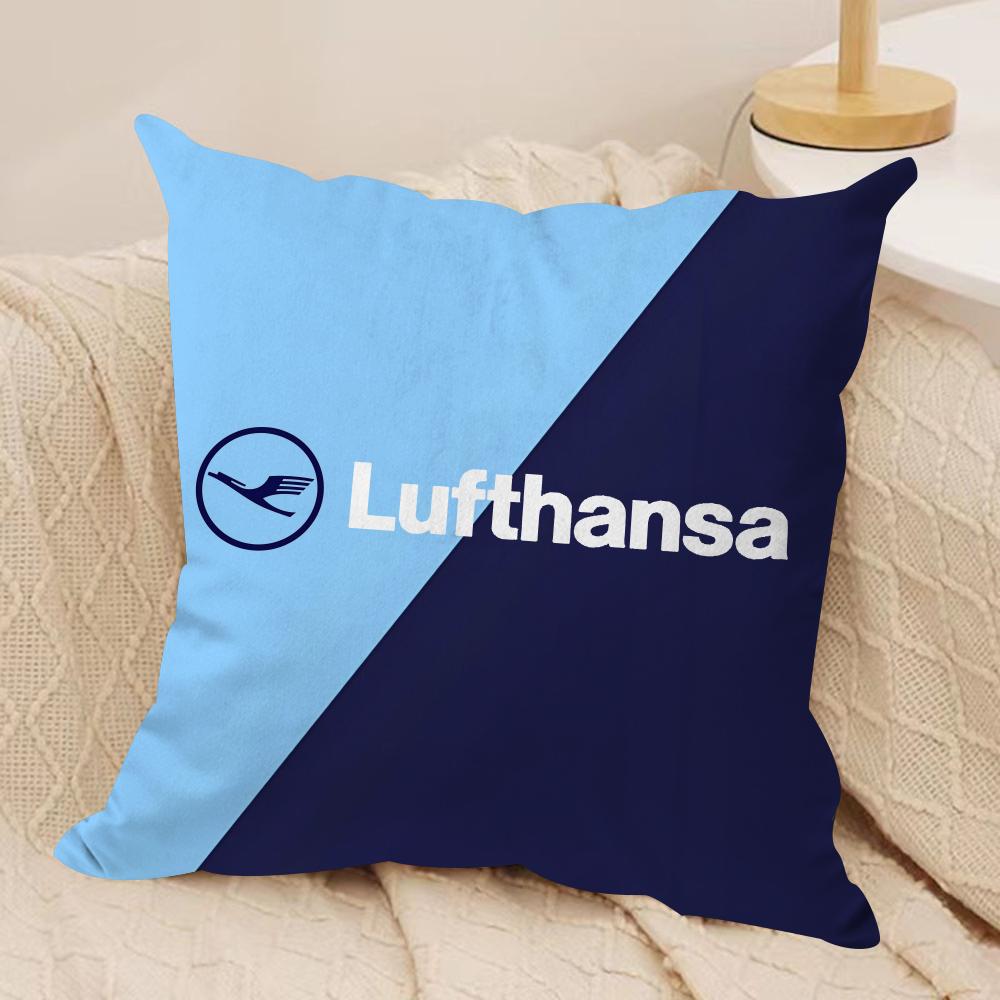 L-Lufthansa German Airlines Cushion Cover Soft Plush Fabric Double-Sided Printed Sofa Cushion Cover for All Seasons Home Decor