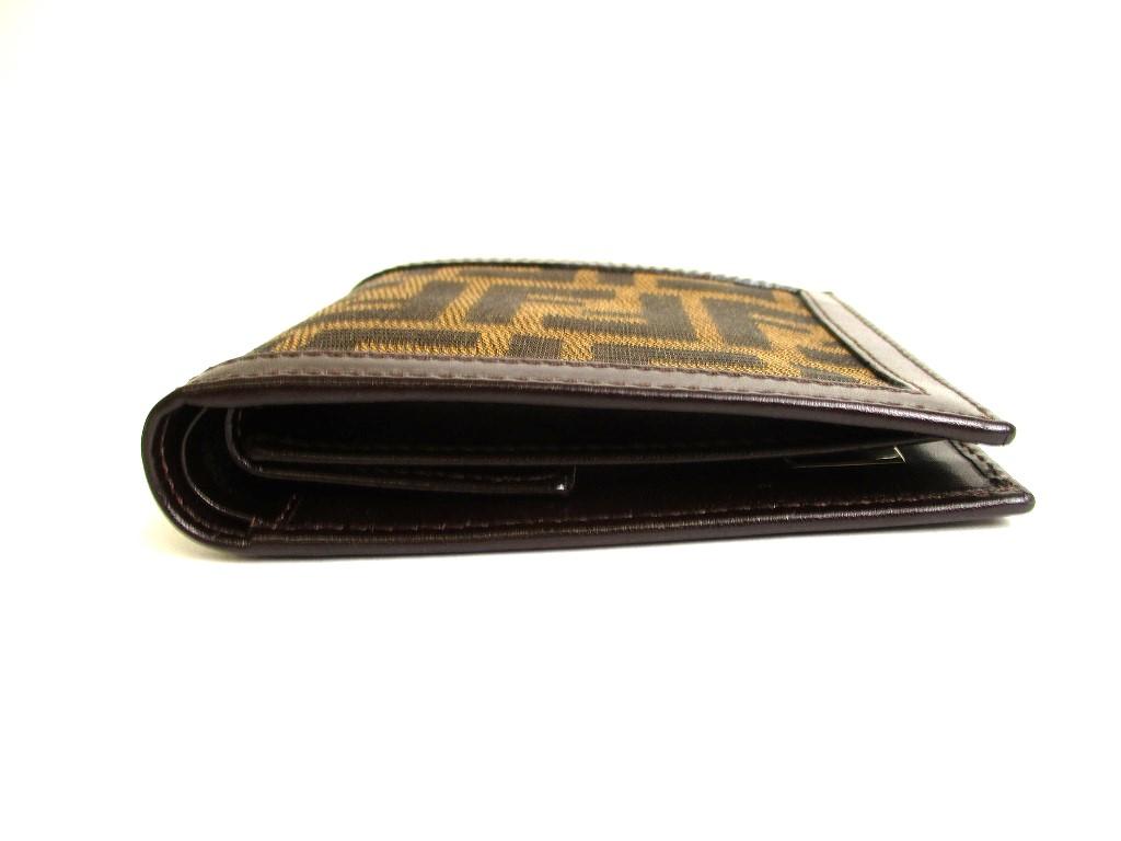 Authentic FENDI Zucca Dark Brown Canvas Leather Bifold Wallet Compact Wallet #9778  Refurbished