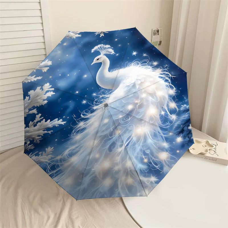 

1PC White Peacock Snow Automatic Open/Close Umbrella with Windproof, 8-Rib Sturdy Canopy, Durable Ribs, Fashionable Design1208A