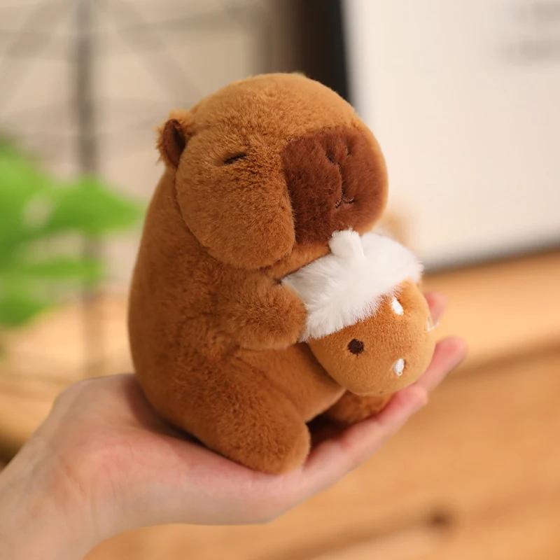 12cm Capybara Small Pendant Simulation Capibara Plushies Anime Toy With Pikachu Rabbit Cat Hat Doll Stuffed Animal Gifts