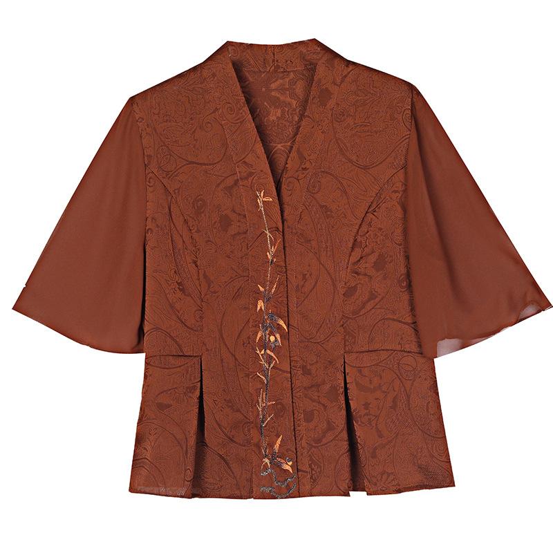 Retro Tričko s krátkým rukávem pro matku v novém čínském stylu Dámská halenka Středního věku a starší lidé Národní styl Top