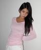 CHICKS Side Shirred V-Neck Slim Fit Long Sleeve T-Shirt Pink