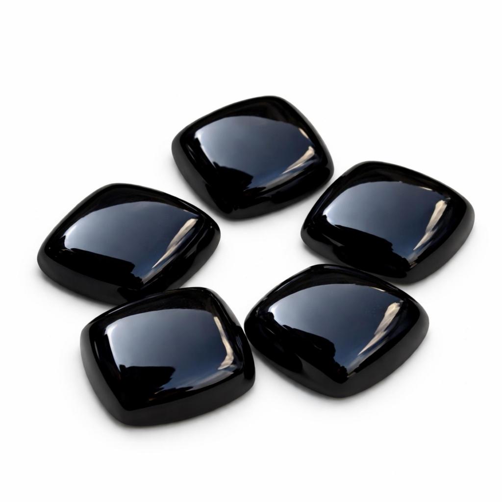 AAA+ Natural Black Onyx Square Cushion Cabochon, Flat Back High Quality Gemstone, Classic Onyx Stone for Jewelry Making