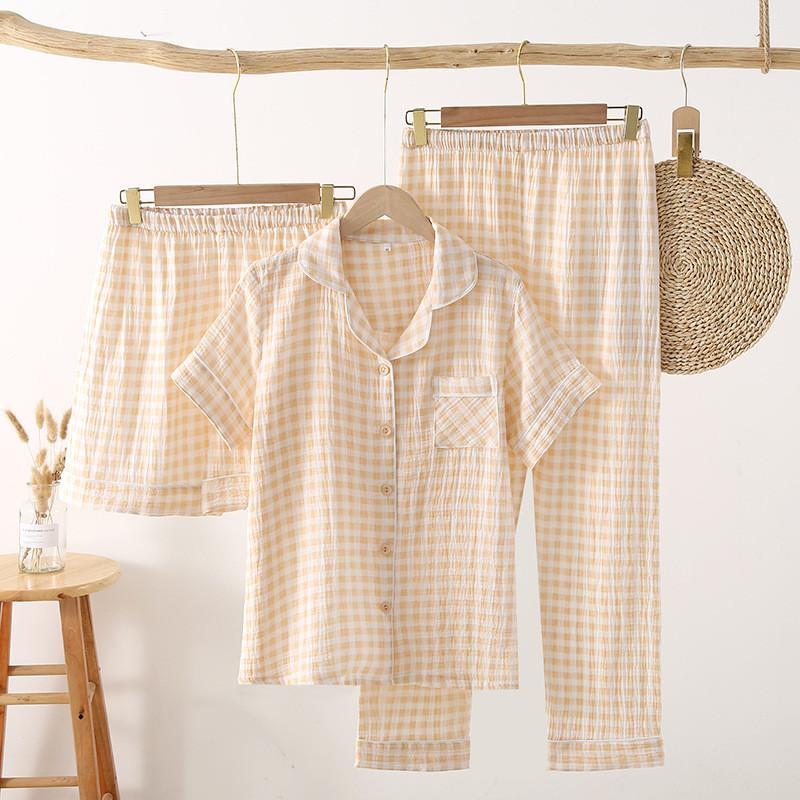 Cotton Gauze Couples Sleepwear Set With Sleeveless Shorts For Summer Home Lounge