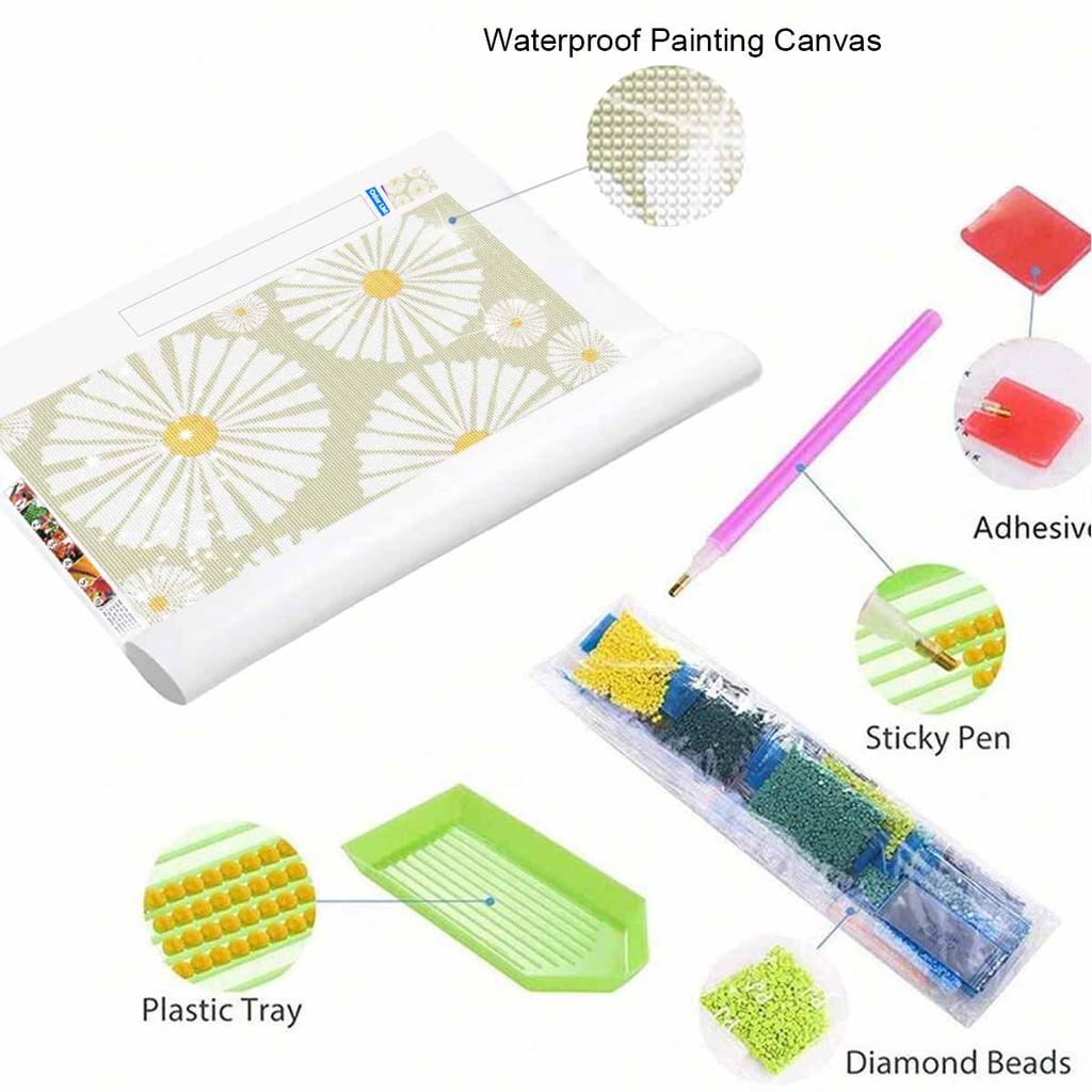 DIY Full Drill Diamond Painting Kit White Daisy Flowers Pattern Rhinestone Canvas Art for Cozy Room Decor and Gift for Friends and Family