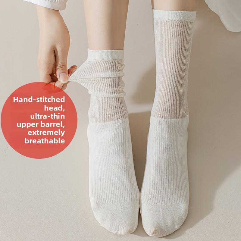 5 par Damvårs- och Sommar med Ultratunna Förlängda Andningsbara Bomullsstrumpor