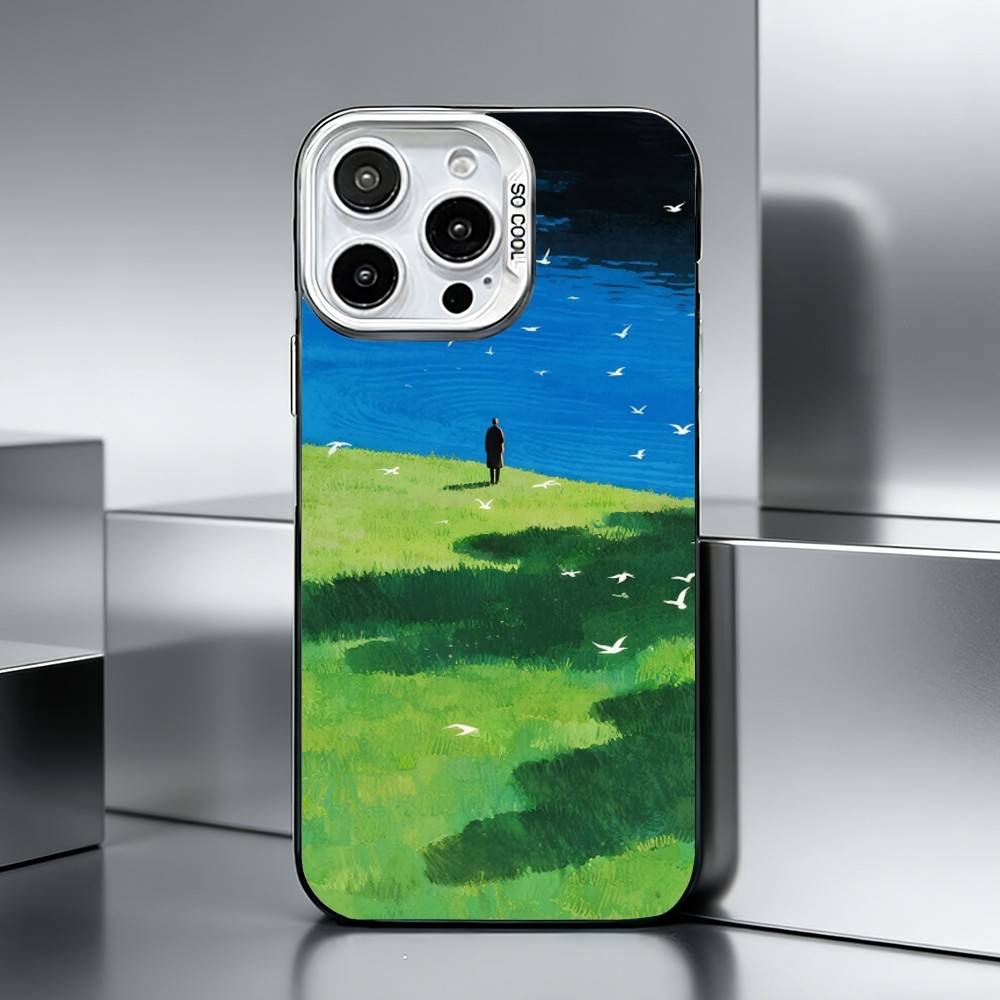 

H-Human And Natural Scenery Phone Case For iPhone 17,16,15,14,13,12,11 Plus,Pro Max,XS,Colored silver phone case iPhone14ProMax