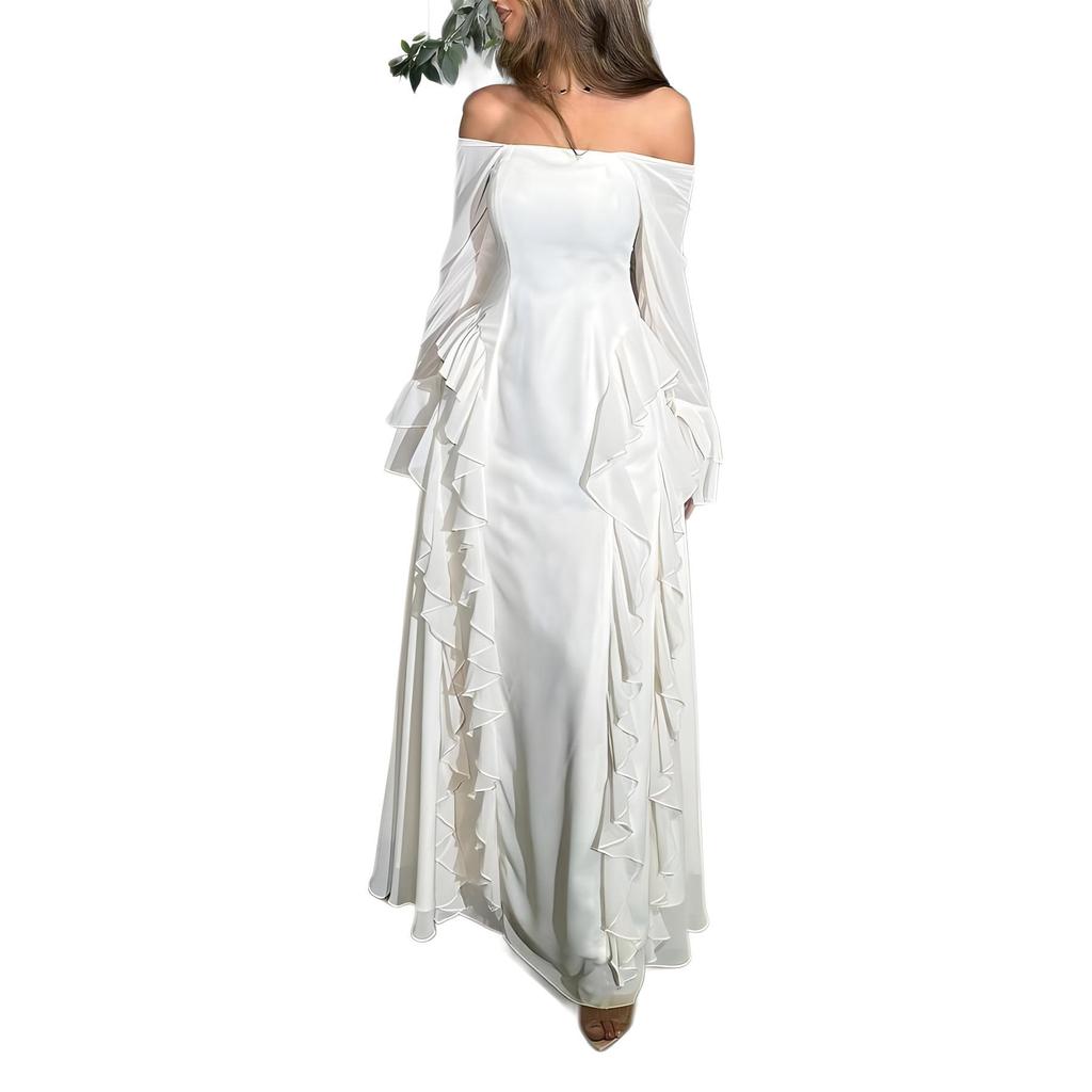 2024 Women's High-Waisted Lace Trim A-Line Flared Dress