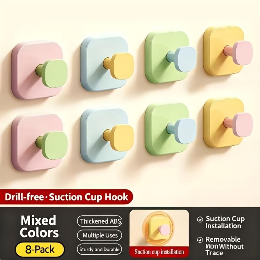 8pcs Dopamine Suction Cup Hooks - Back-of-door Hooks - Strong Adhesive, Seamless Hooks - No-drilling Bathroom Wall Storage Hooks