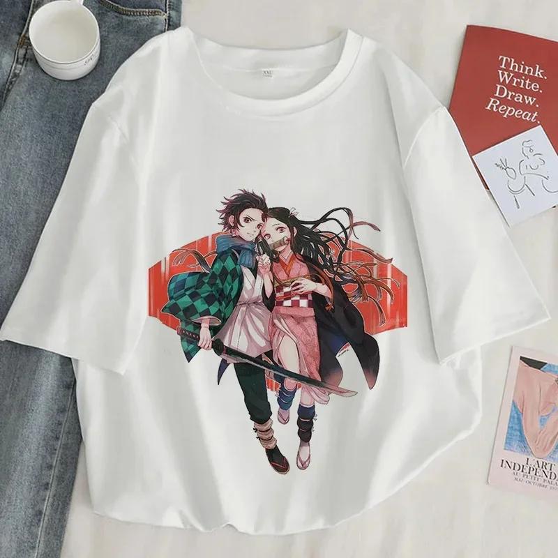 Demon Slayer Print Unisex T Shirt Women Harajuku Aesthetic White Tops Tee Tshirt Japan Anime Ullzang Female TShirt Summer Black T-shirt