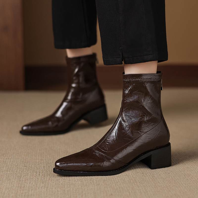 Krazing Po Microfiber Winter Pointed Toe Size 33 Western Boots Size 43 Concise Style Beauty Lady Med Heels Ankle Boots