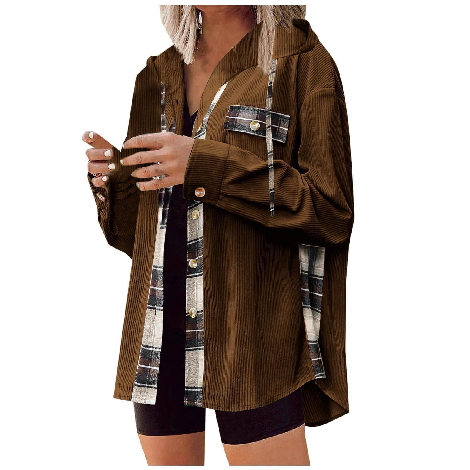 

Женская вельветовая куртка, повседневная, пэчворк, с длинным рукавом, на пуговицах, клетчатая рубашка с карманами, верхняя одежда XL коричневый