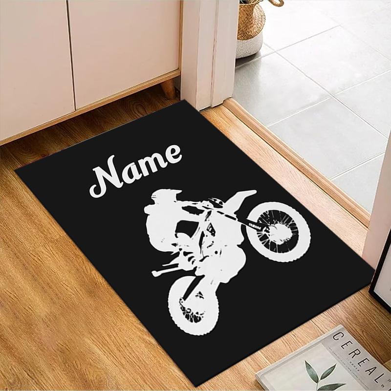 Custom Name Sport Bike Rug for Living Room, Game Rooms, Office, Bedroom, Floor Mat Playful Design, fan gifts Christmas decor