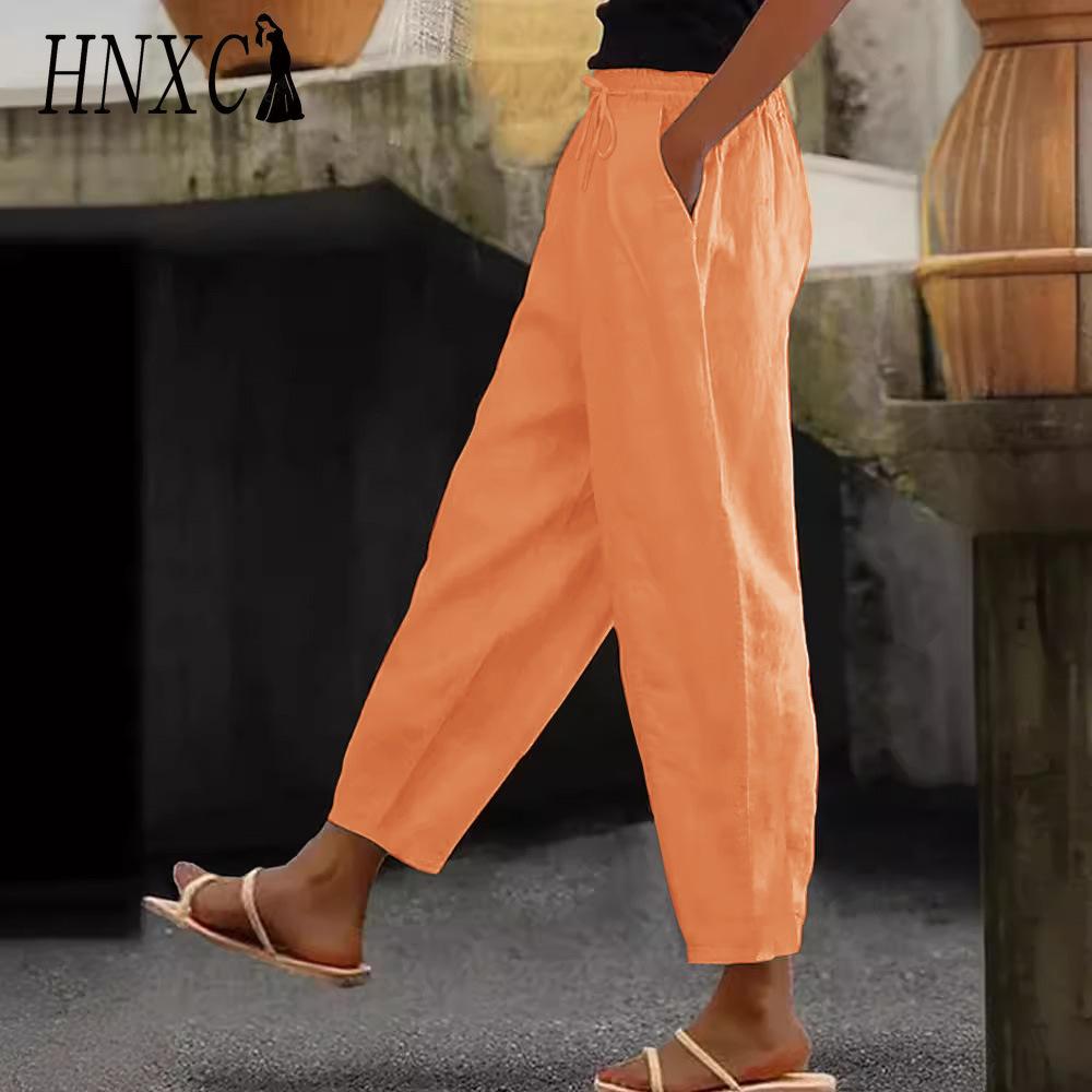 HNXC Women's Fashion Casual Solid Color Print Pants & Capris