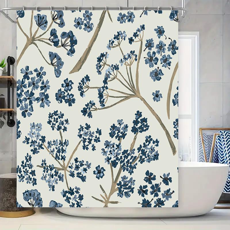 

Chic Floral Shower Curtain Set Blue White Watercolor Print Modern Bathroom Decor For Home Use W60H190(CM)-1 Pcs