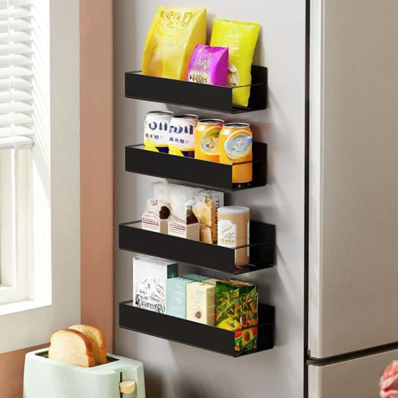 1 Suport de depozitare pentru frigider, Suport de depozitare cu aspirație magnetică pentru accesorii de bucătărie, Suport pentru condimente montat pe perete lateral neperforat