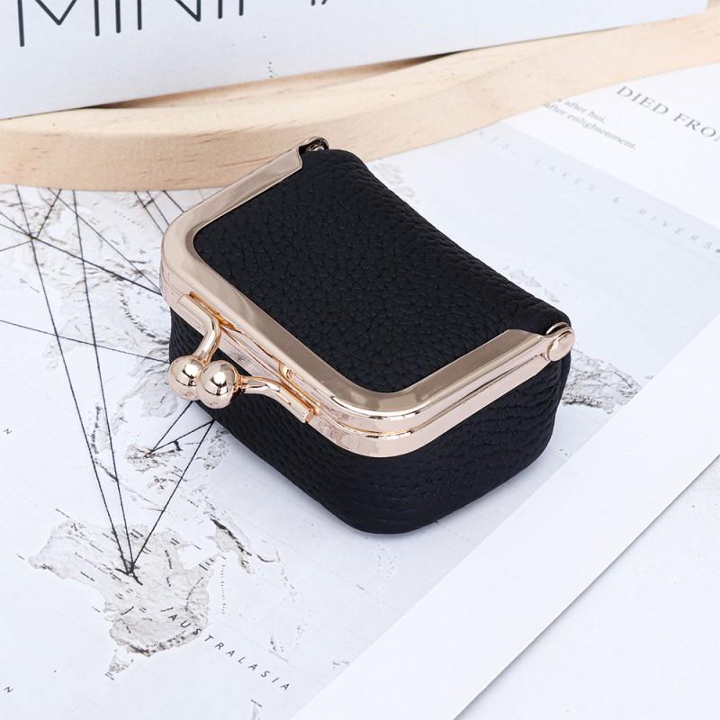 

First Layer Cowhide Small Mouth Gold Bag Ring Jewelry Genuine Leather Mini Necklace Earrings Box Female 6x4x3cm чёрный